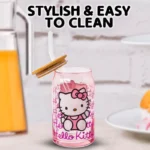Sanrio Hello Kitty Glass Tumbler with Bamboo Lid and Glass Straw - Image 2