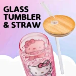 Sanrio Hello Kitty Glass Tumbler with Bamboo Lid and Glass Straw - Image 3