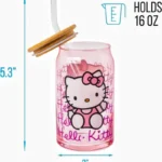 Sanrio Hello Kitty Glass Tumbler with Bamboo Lid and Glass Straw - Image 4