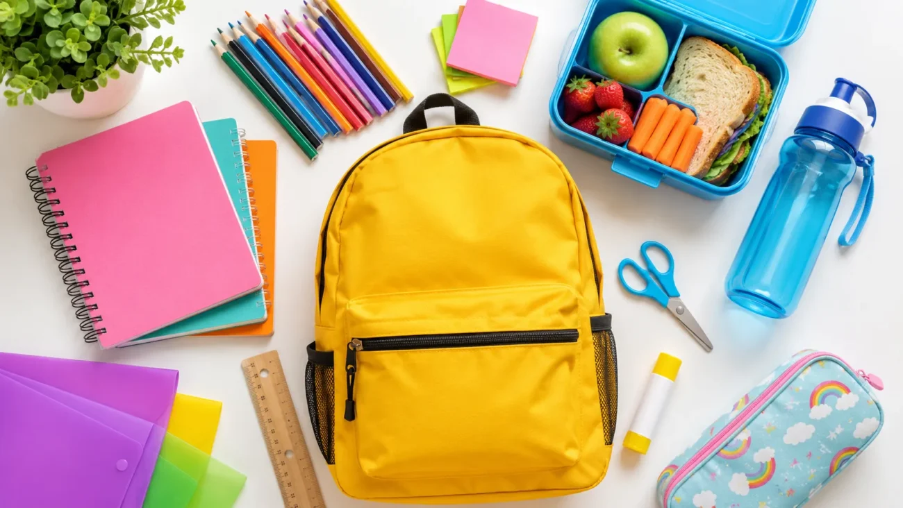 Back-to-School Essentials: The Complete Checklist for Kids Colorful back-to-school essentials with backpack, lunch box, stationery, notebooks, and school supplies