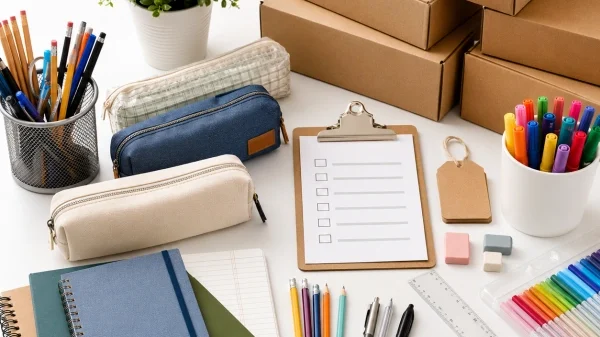Wholesale stationery supplies buying guide with notebooks, pencil cases, markers, stickers, and bulk stationery products