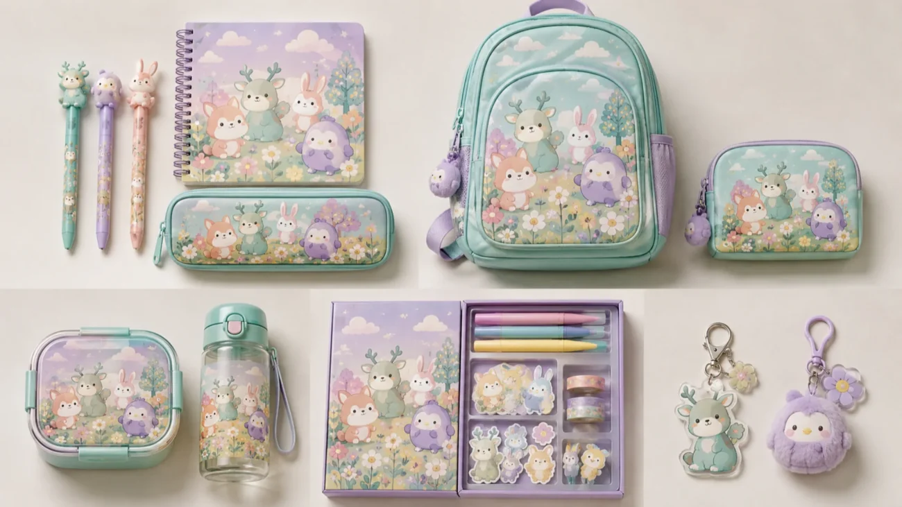 Licensed Merchandise Guide for Retailers: Character School Supplies & Stationery Character stationery, bags, tableware, crafts, and accessories displayed as separate product categories.