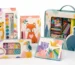 Assorted kids craft kits including painting, sewing, bead, and activity kits displayed for retail selection.