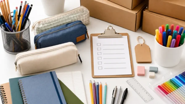 Wholesale stationery supplies buying guide with notebooks, pencil cases, markers, stickers, and bulk stationery products